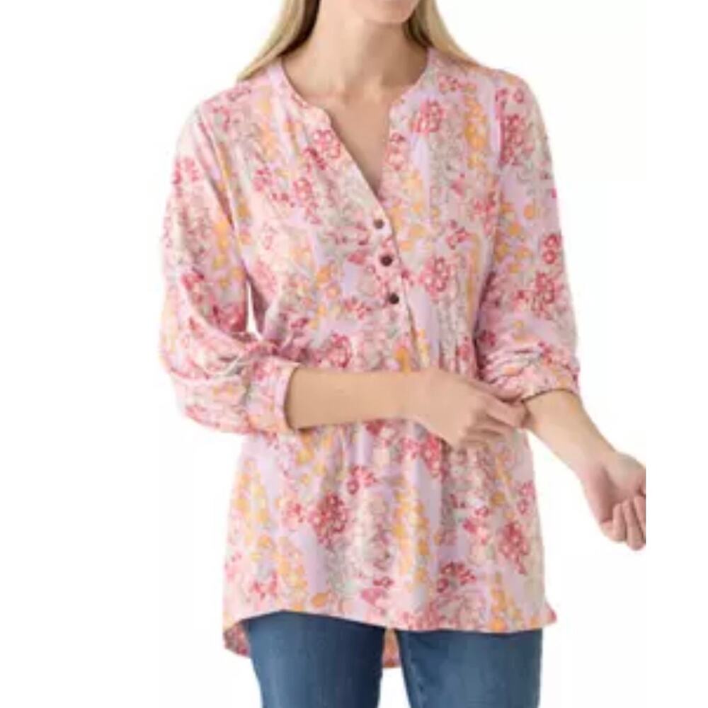 Wonderly Top Size 1X Purple Lilac Floral Boho Whimsical Prairie Flowy